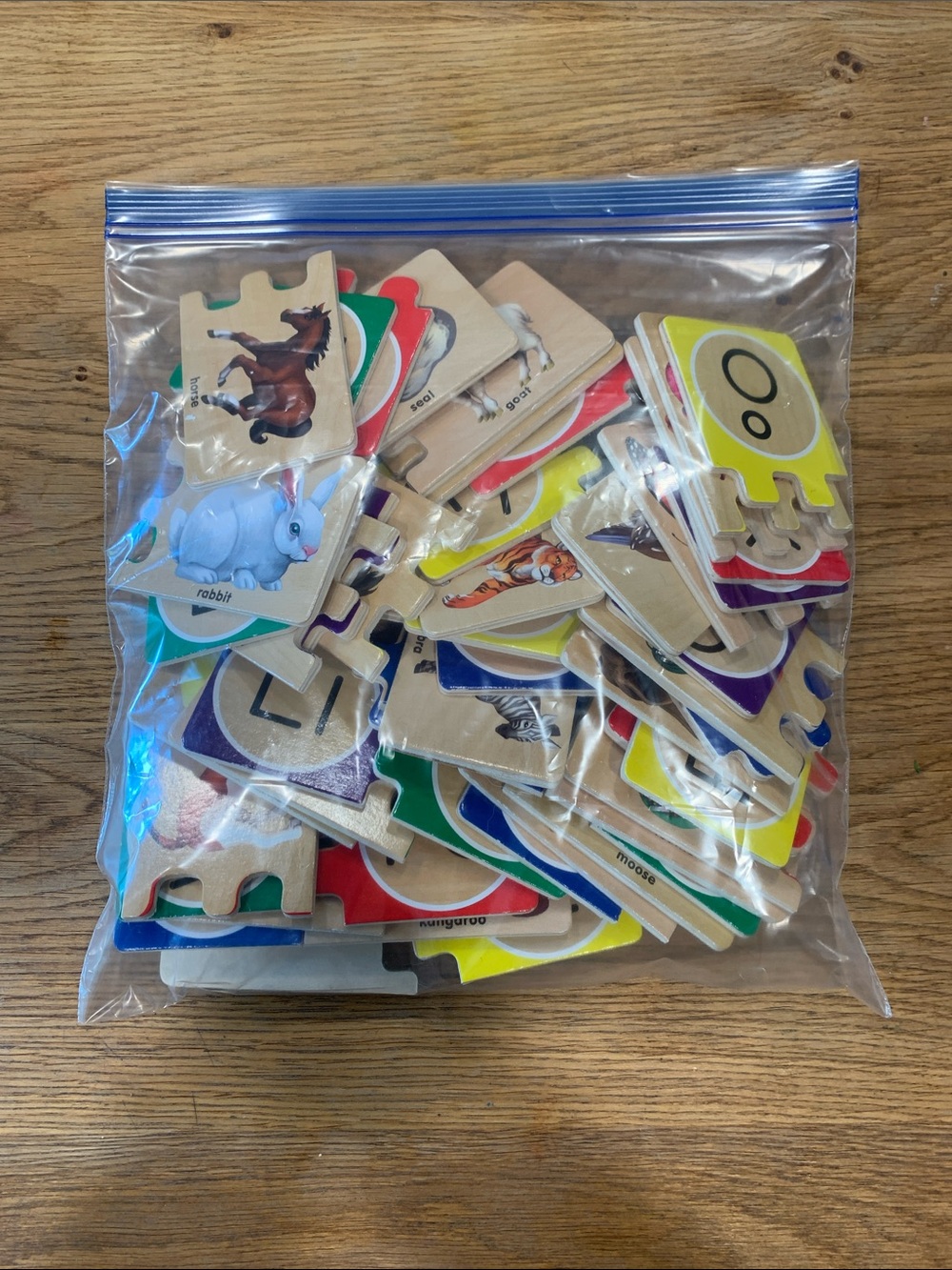 Wooden Animal & Letter Puzzle Pieces - Multicolor Kids Toy